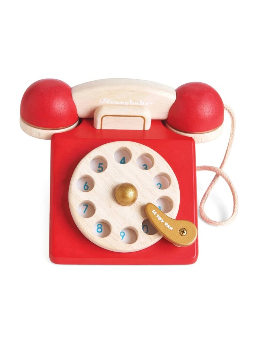 NWT Le Toy Van Honeybake Vintage Wooden Red Rotary Play Phone Waldorf